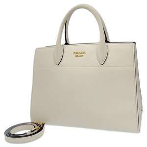 Prada Handbag Bibliotheque Saffiano 2way Shoulder Bag White Leather